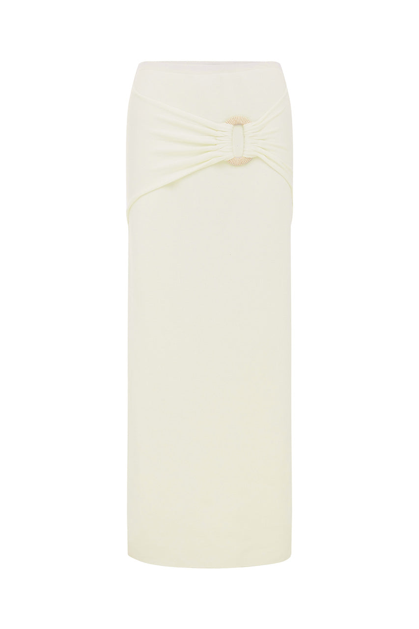 KAMRYN SIDE TIE KNIT MAXI SKIRT - WHITE