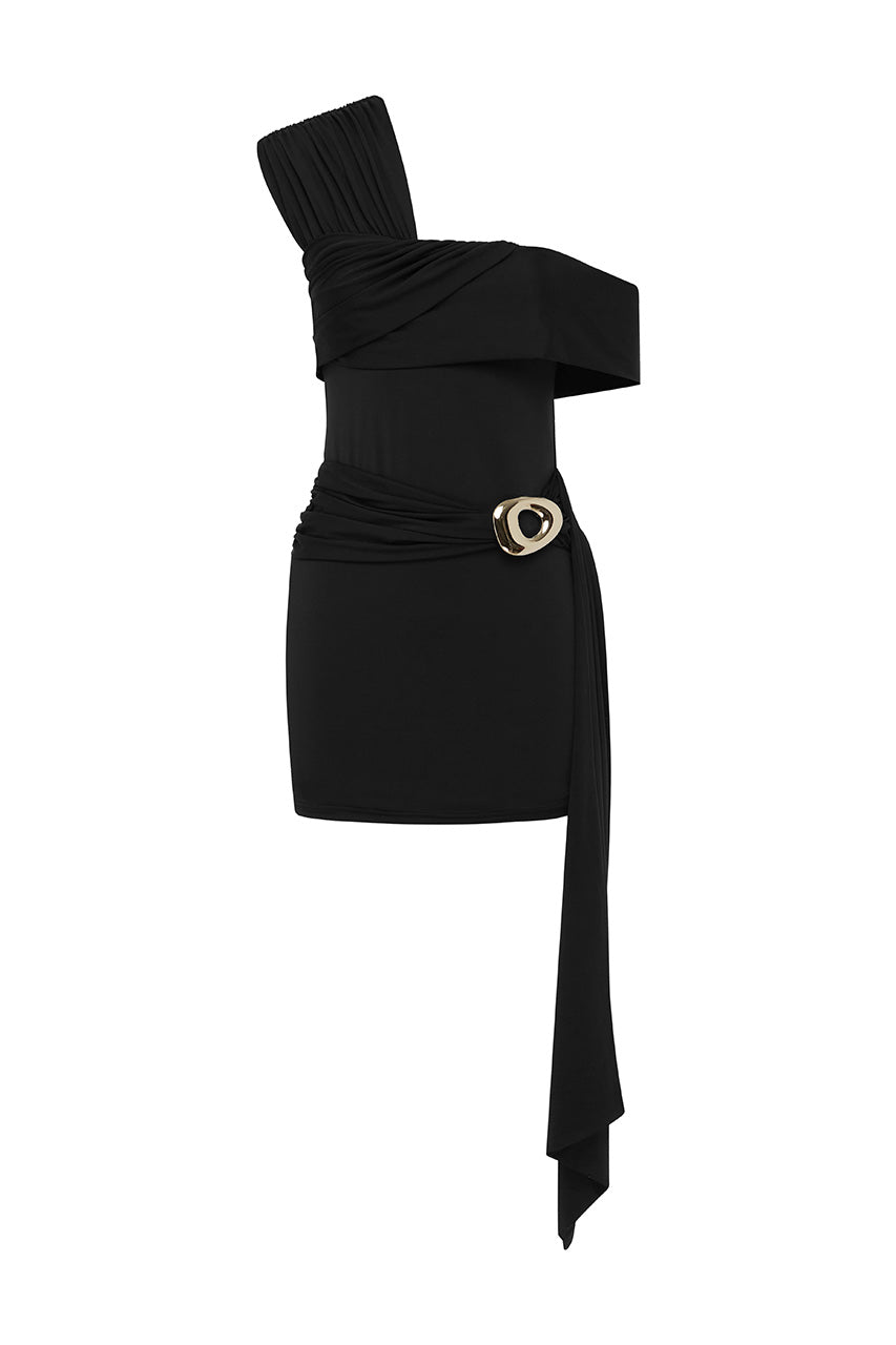 KASSI ONE SHOULDER MINI DRESS - BLACK