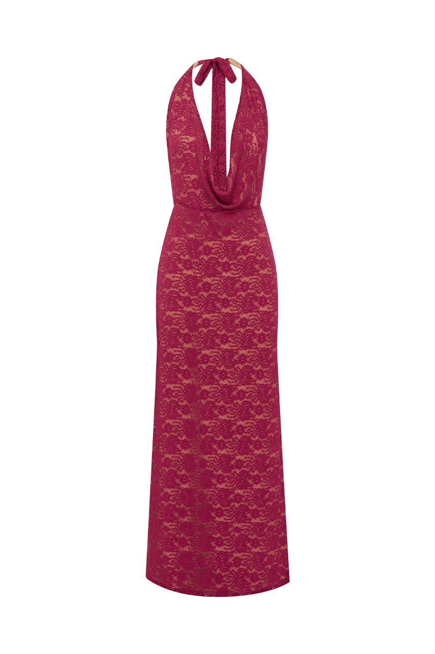 KYLO PLUNGE COWL MAXI DRESS - BERRY