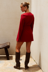 LILLA MINI WRAP DRESS - CHERRY RED