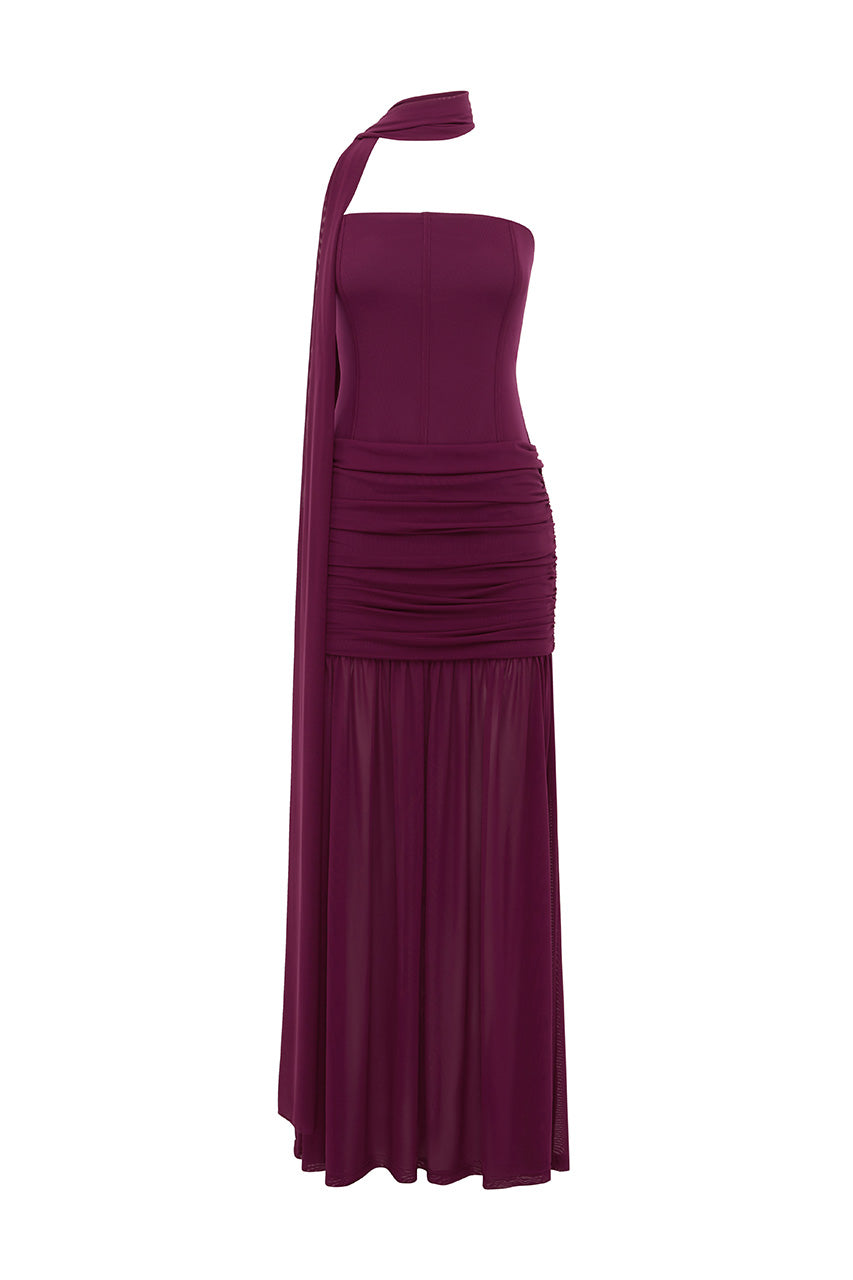 LILLIE CORSET MAXI DRESS - PLUM