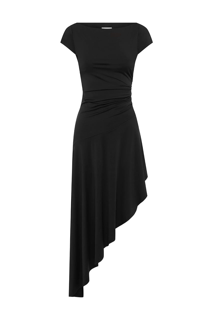 LUI ASYMMETRICAL HEM MIDI DRESS - BLACK