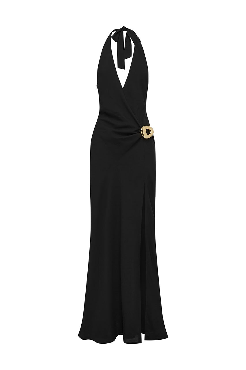 MABELLA HALTER MAXI DRESS - BLACK