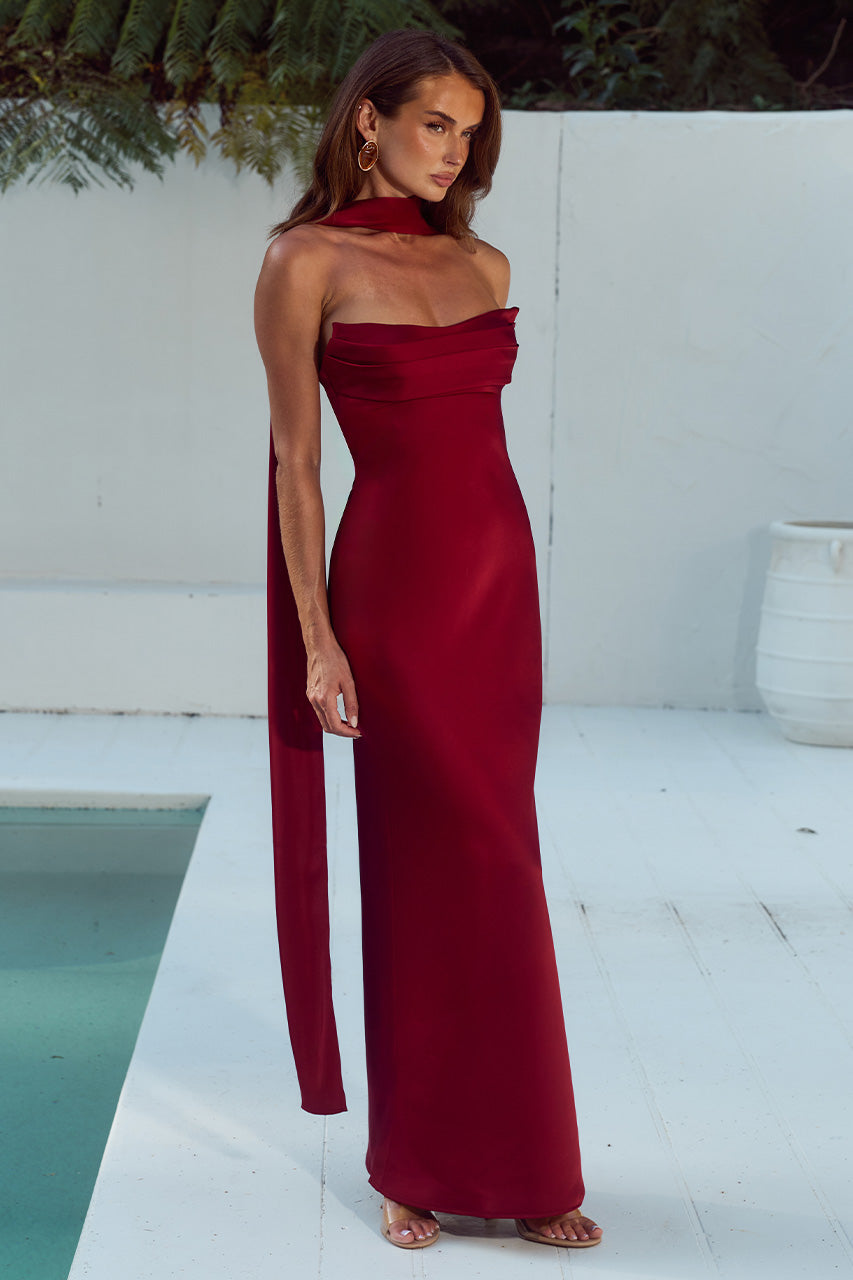 MADELEINE STRAPLESS MAXI DRESS - CHERRY