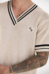 MAKKA V-NECK SHORT SLEEVE KNIT TOP - SAND