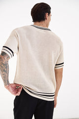 MAKKA V-NECK SHORT SLEEVE KNIT TOP - SAND