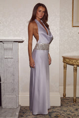 MARCELLA DEEP PLUNGE MAXI DRESS - SILVER