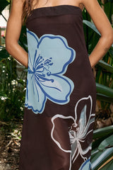 MARTI STRAPLESS MAXI DRESS - MILONI CHOC/BLUE