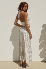 MELODY HALTER COWL TOP - CREAM/BLACK POLKA