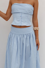 HANNAH SOFT PLEAT A-LINE MAXI SKIRT - BLUE STRIPE