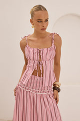 KATALIA RUCHED FRONT TIE TOP - KATALIA PINK