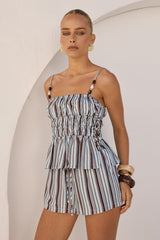 CLINTON TIE SIDE SHIRRED CAMI TOP - CLINTON BLUE